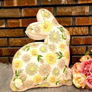 BNWT SHABBY CHIC Spring Floral Embroidered Bunny Pillow